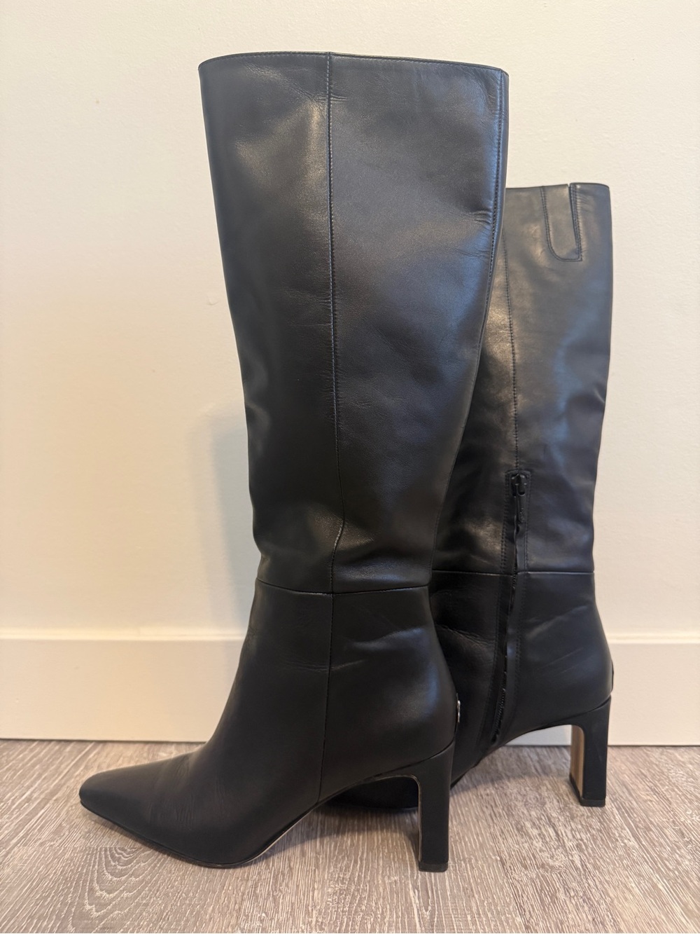 Sam Edelman Black Leather Over-the-Knee Pointed Toe Boots